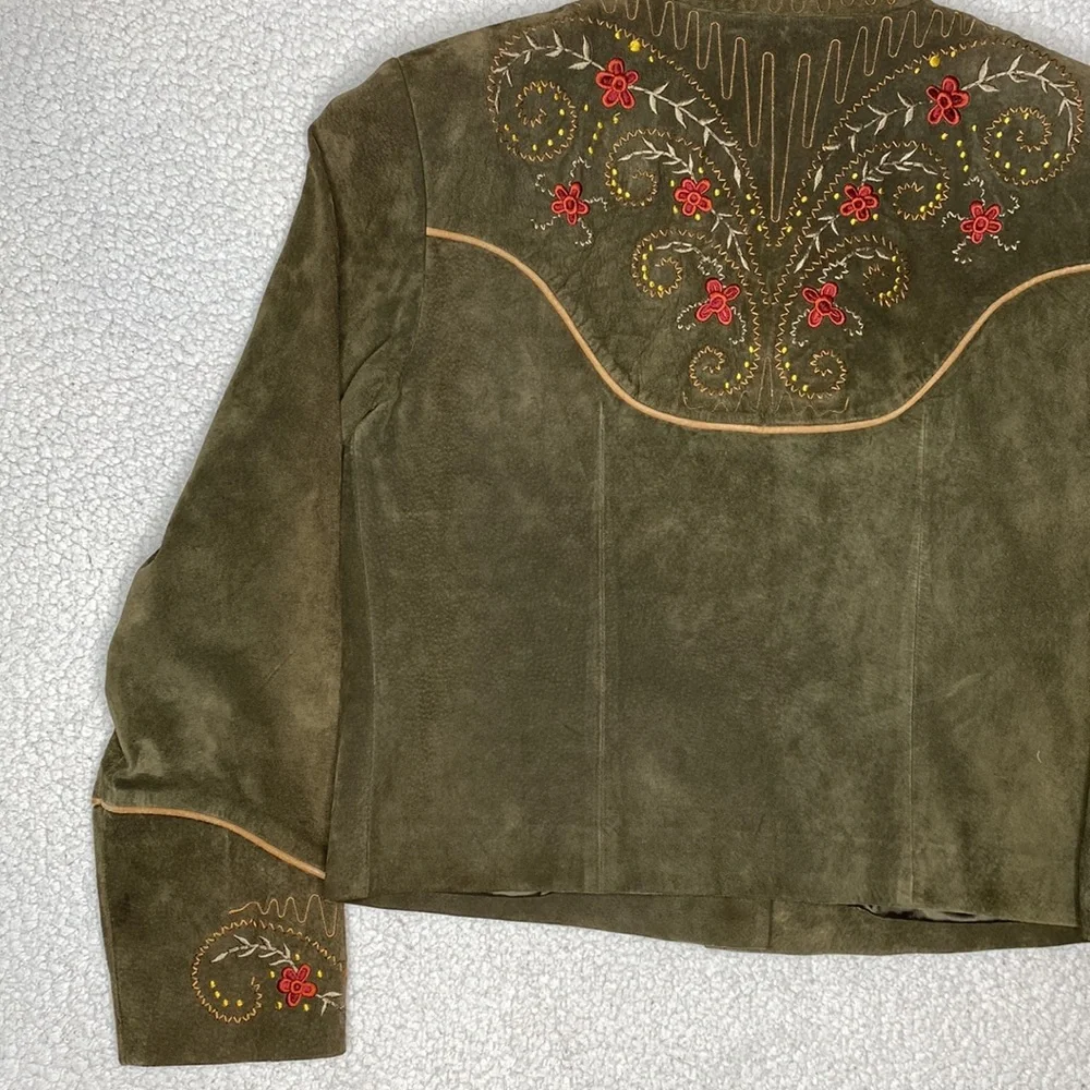 Scully Floral Embroidered Suede Leather Jacket: Size 10 - Picture 7 of 11